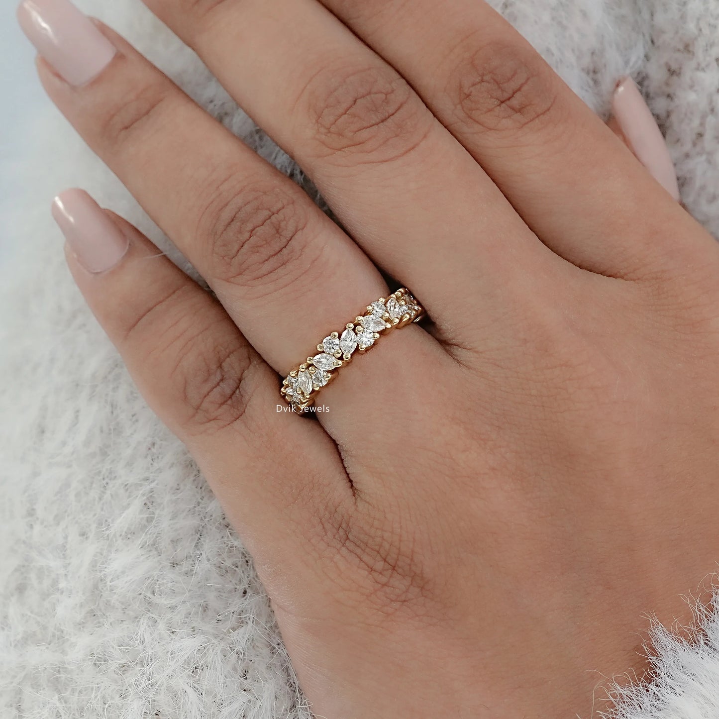Marquise And Round Lab Diamond Wedding Band
