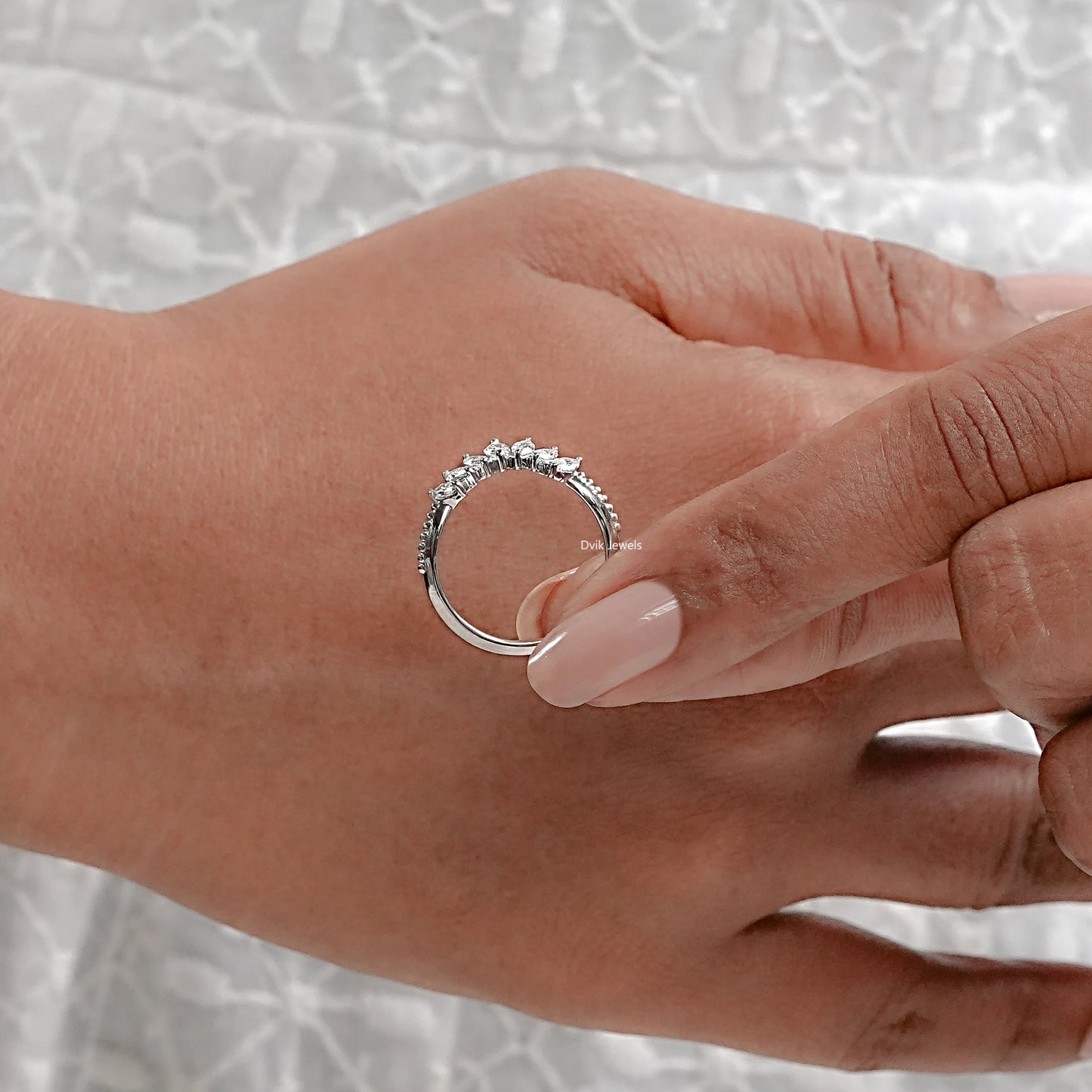 Marquise Cut Lab Diamond Chevron Dainty Ring