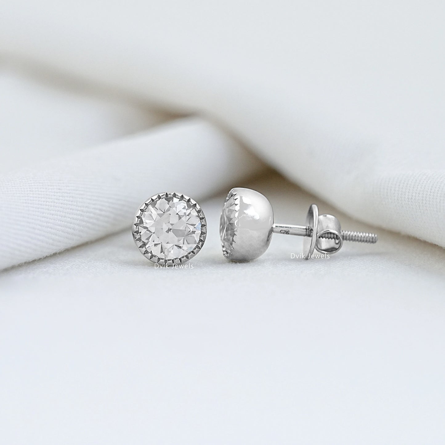 Lab Grown Old European Round Diamond Stud Earrings