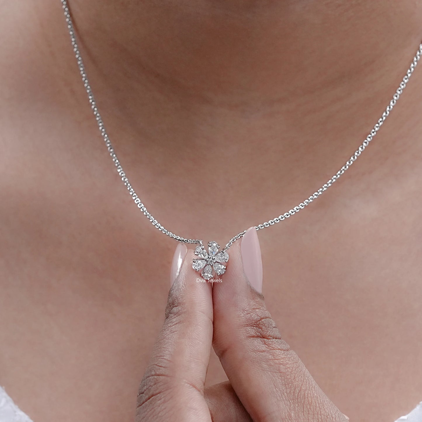 Pear And Round Lab Diamond Floral Shape Pendant
