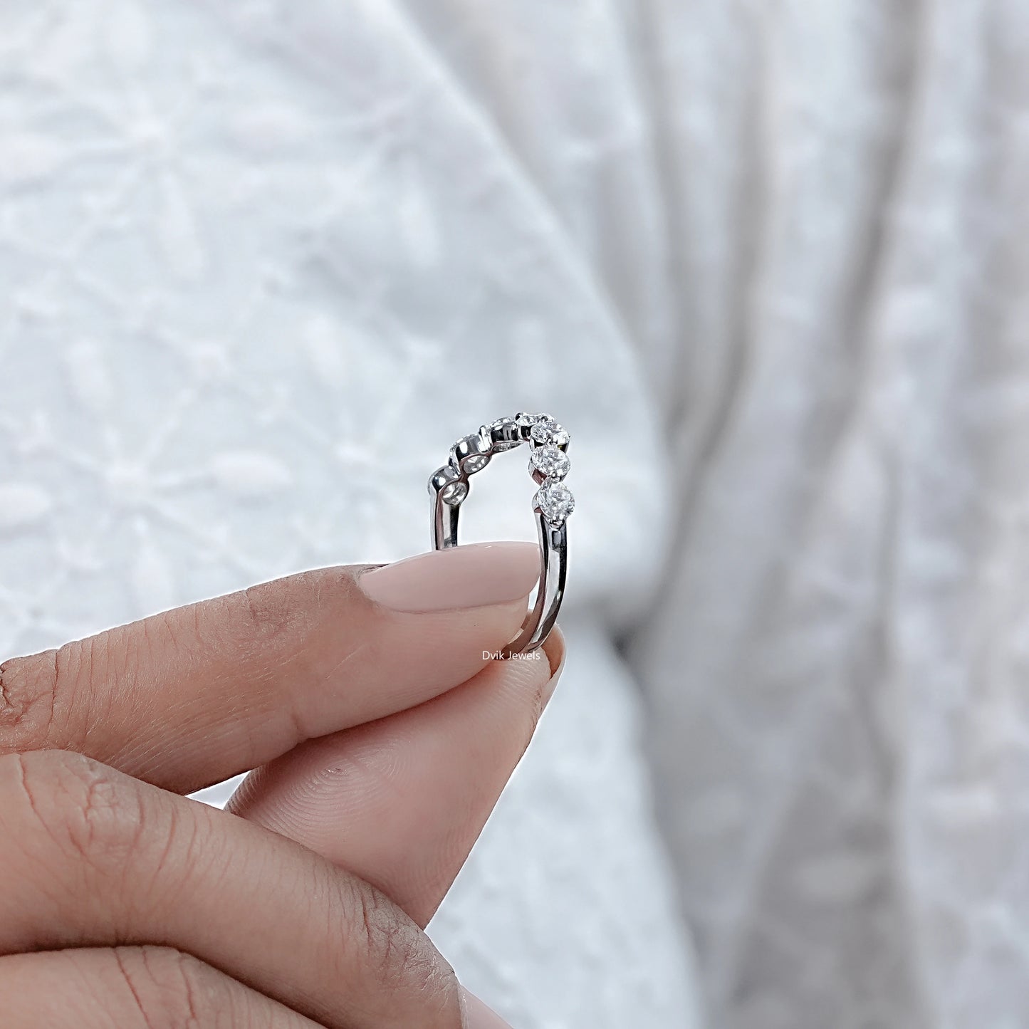 Round Lab Diamond Curved Wedding Band
