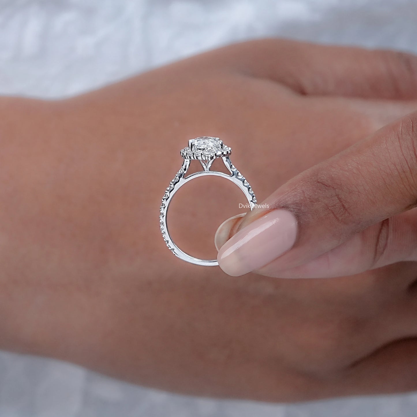 Marquise Cut Halo Diamond Wedding Ring