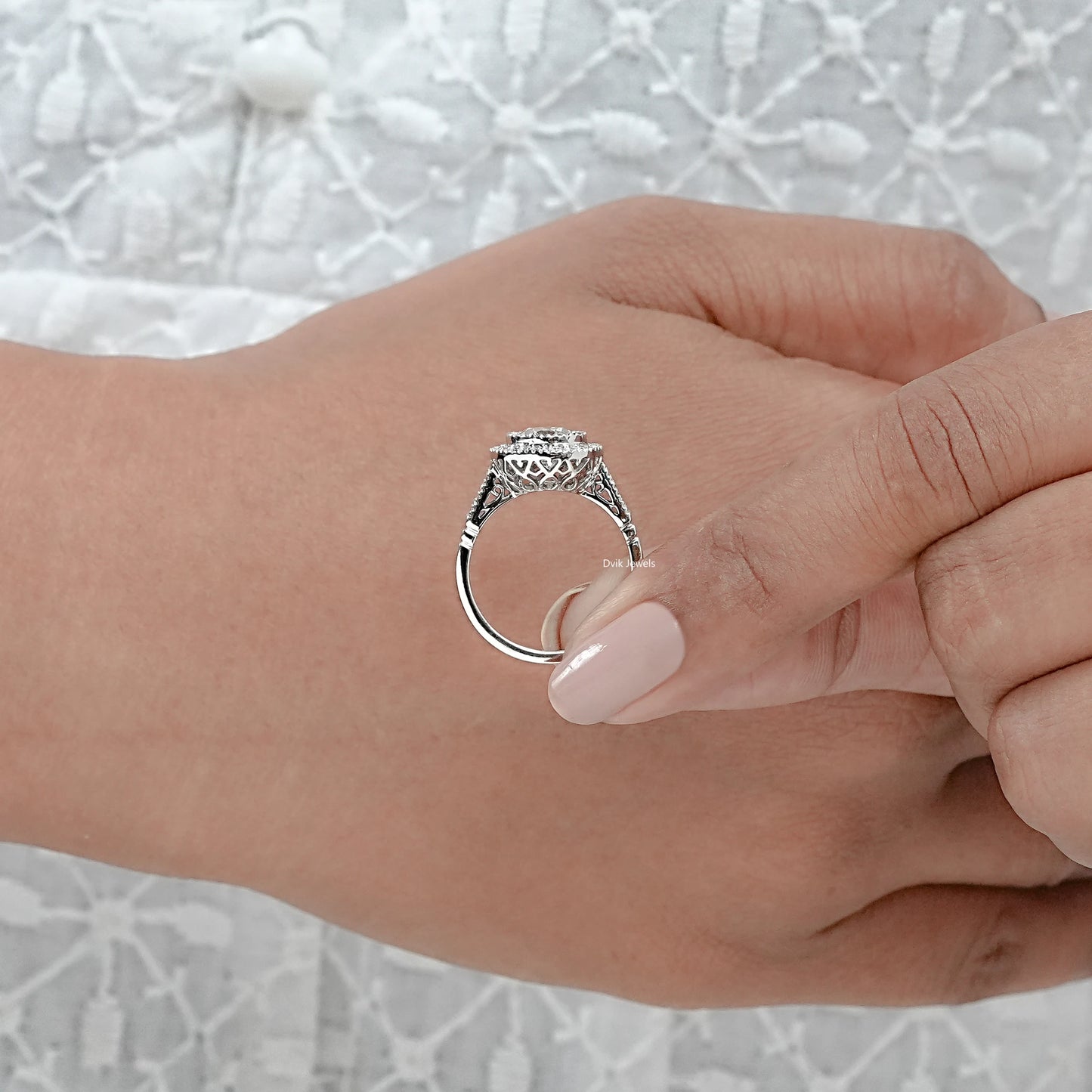 Old Mine Cushion Halo Lab Diamond Art Deco Ring