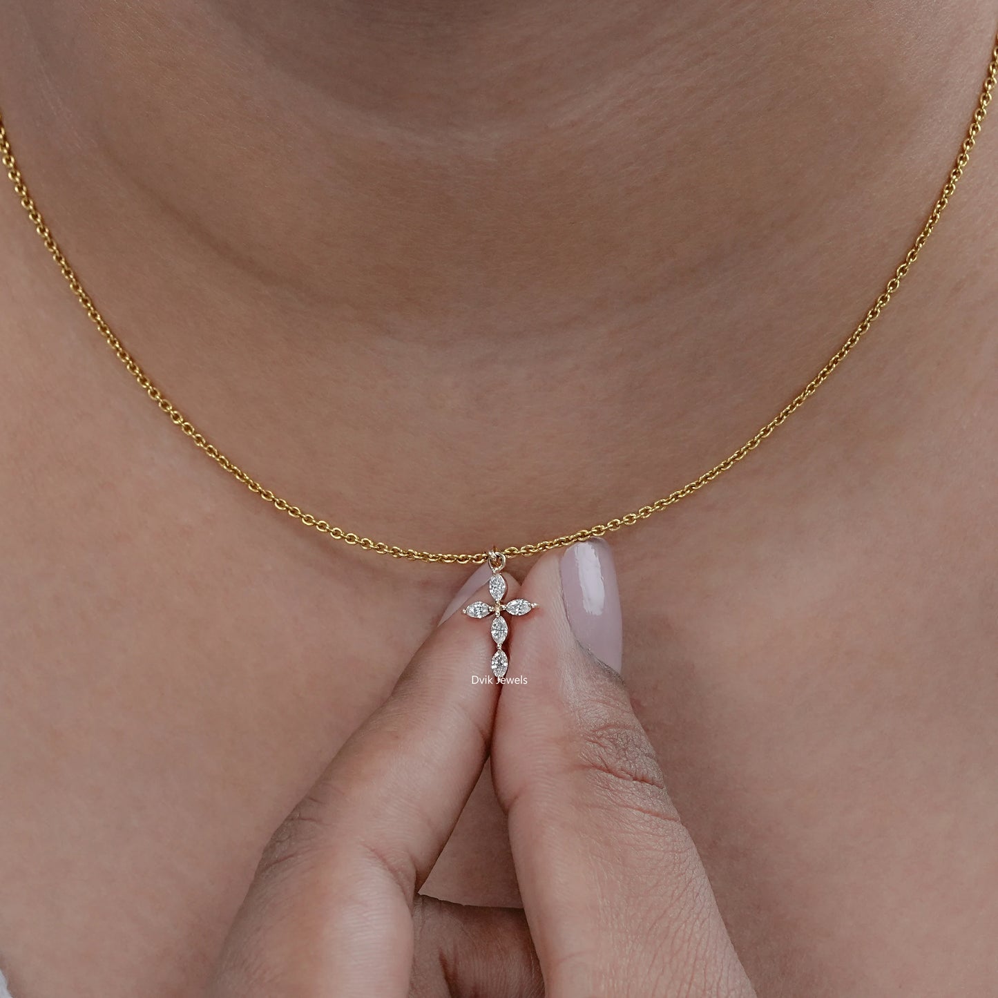 Marquise Cut Lab Diamond Dainty Cross Pendant