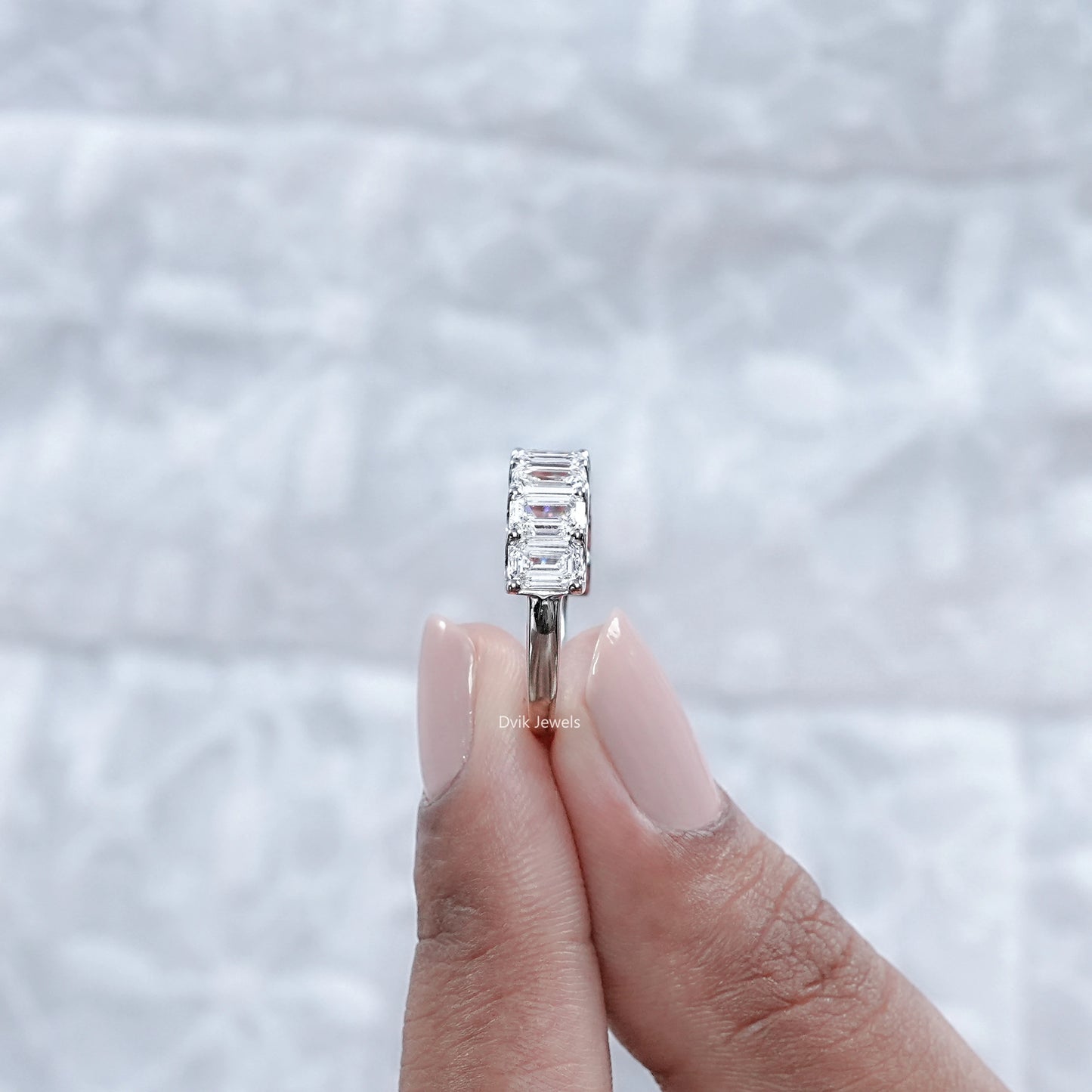 Half Eternity Emerald Cut Lab Diamond Wedding Band