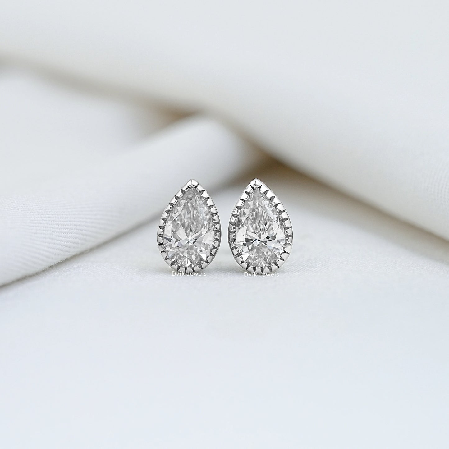 Pear Cut Lab Diamond Milgrain Stud Earrings