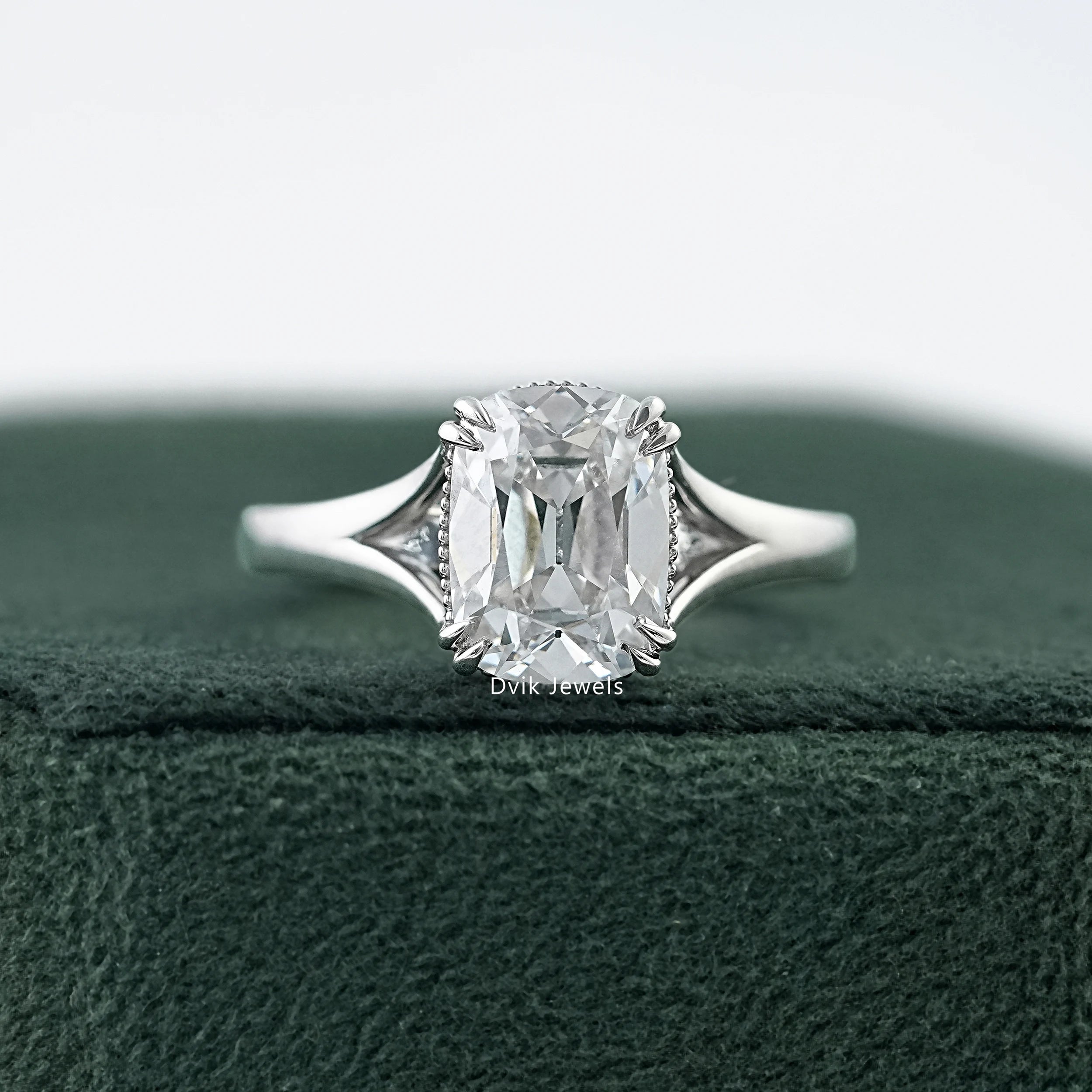 Old Mine Cushion Lab Diamond Solitaire Ring with Tapered Shank – Dvik ...