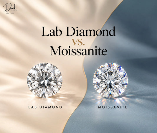 Lab diamond vs moissanite comparison by Dvik Jewels, highlighting the visual differences between both stones.