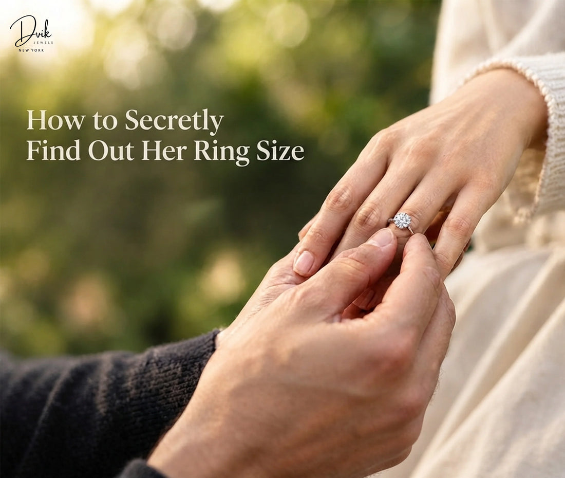 After measuring the woman's finger, a diamond-studded engagement ring from Dvik Jewels is being placed on her finger.