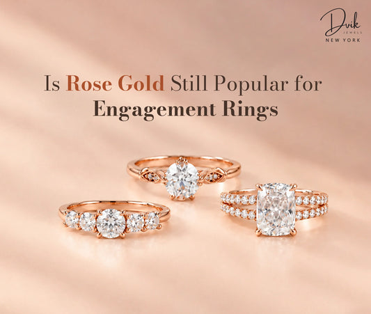 Rose gold engagement rings, by Dvik Jewels, showing popular diamond ring styles for modern brides.