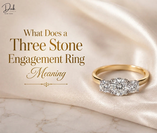 Three stone engagement ring meaning guide by Dvik Jewels with a three diamond ring.
