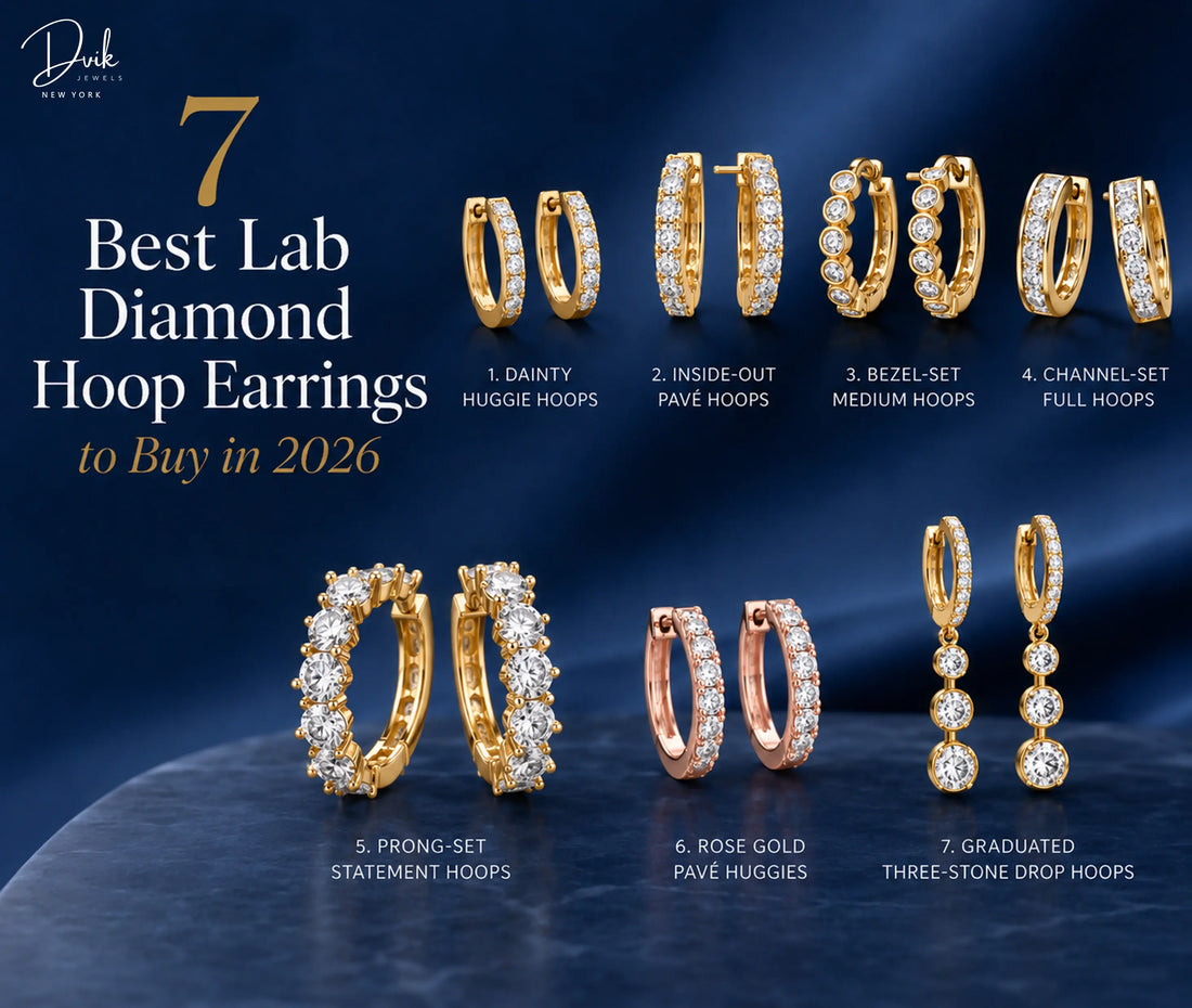 Gold and rose gold lab diamond hoop earrings catalog featuring seven trending styles for 2026 by Dvik Jewels