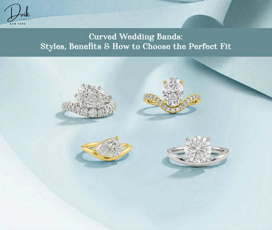 Styles and benefits of curved wedding bands featuring Dvik Jewels diamond bridal sets and chevron rings