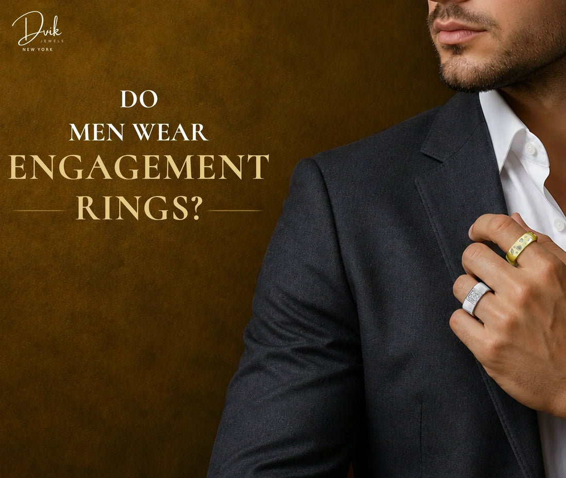 Man wearing two diamond rings by Dvik Jewels, with the text "Do Men Wear Engagement Rings?