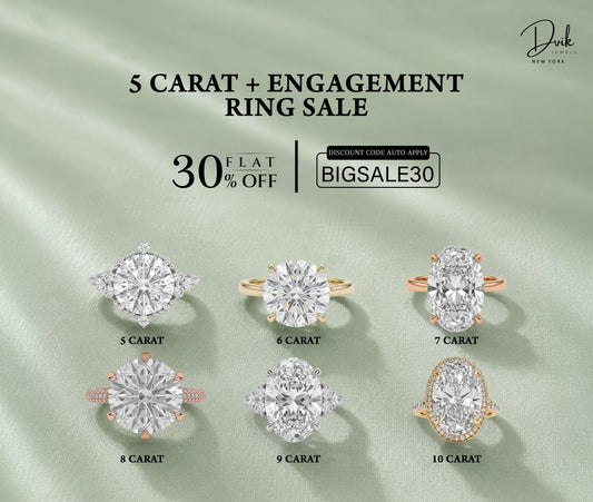 Dvik Jewels New York engagement ring sale offering 30% off on diamond rings ranging from 5 to 10 carats.