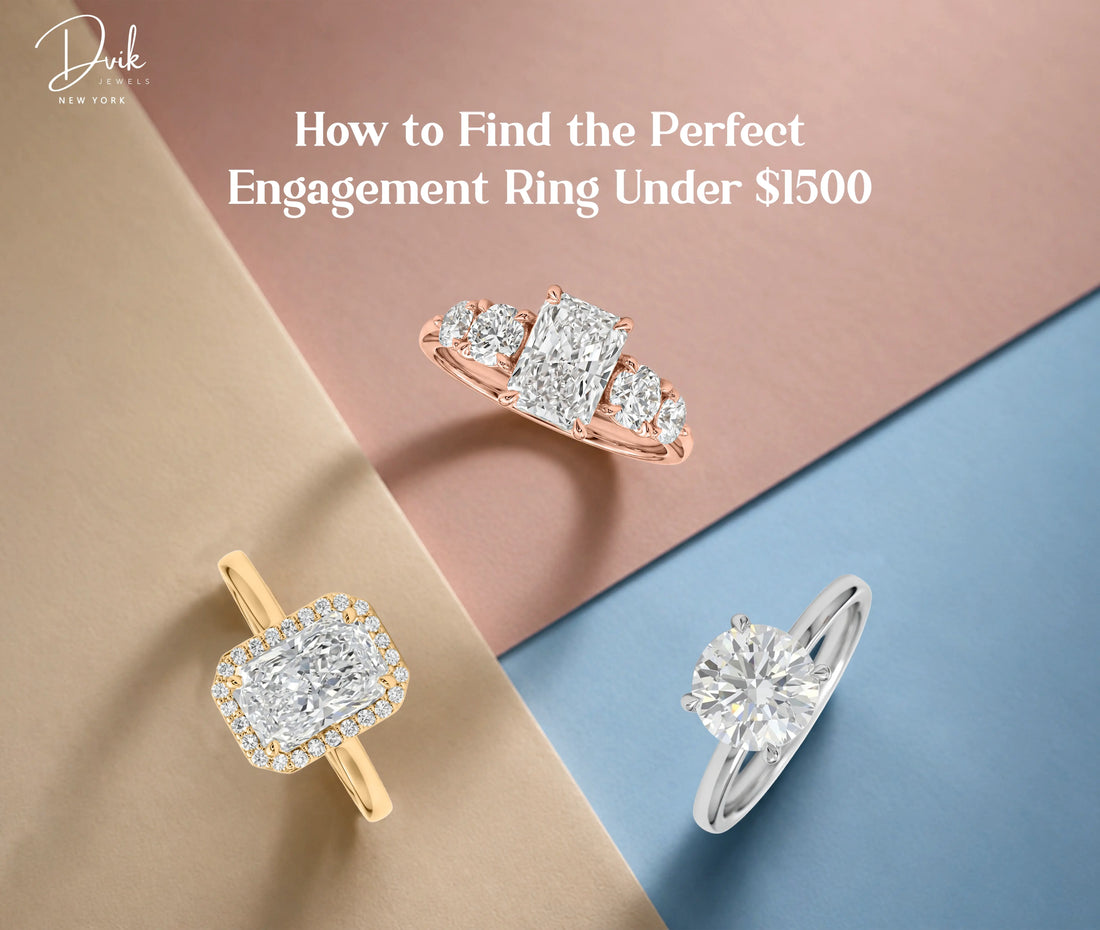 Rose gold, yellow gold, and platinum diamond engagement rings under $1500 from Dvik Jewels.