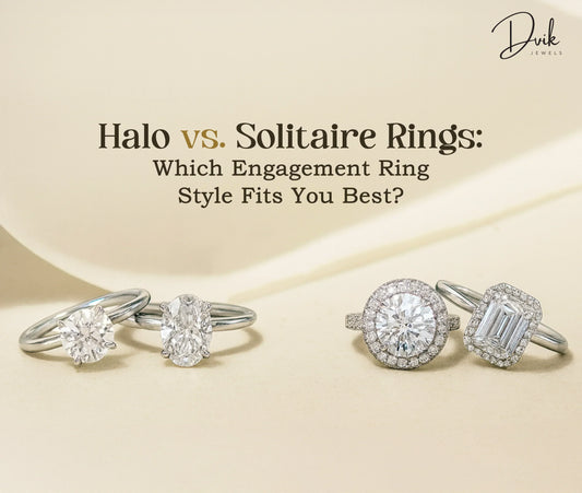 Comparison of halo and solitaire diamond engagement rings to help choose the perfect ring style.