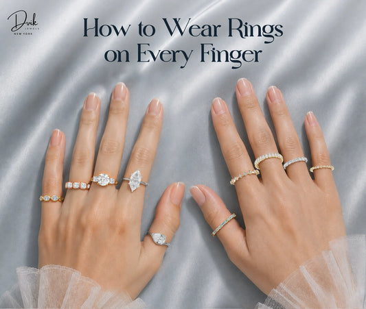 Lab grown diamond rings and bands on every finger featured in the Dvik Jewels guide to how to wear rings on every finger.