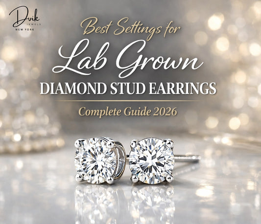 Dvik Jewels lab grown diamond stud earrings featured in guide to the best settings for diamond studs.