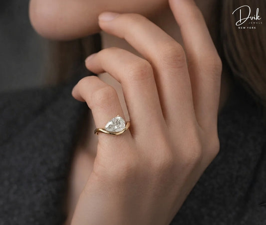 Minimalist pear shaped diamond pinky ring for women by Dvik Jewels