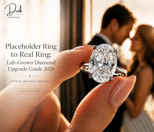 Large lab grown oval diamond engagement ring for an upgrade from a placeholder ring by Dvik Jewels