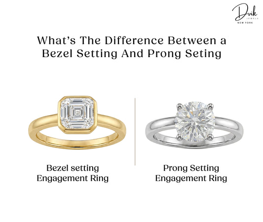 Bezel setting vs prong setting engagement ring comparison chart by Dvik Jewels
