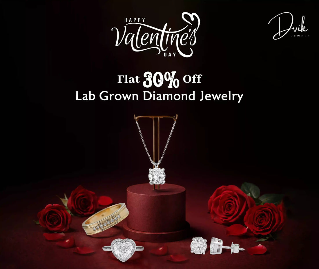Dvik Jewels offers flat 30% off on lab grown diamond jewelry during a limited-time Valentine’s Day sale.