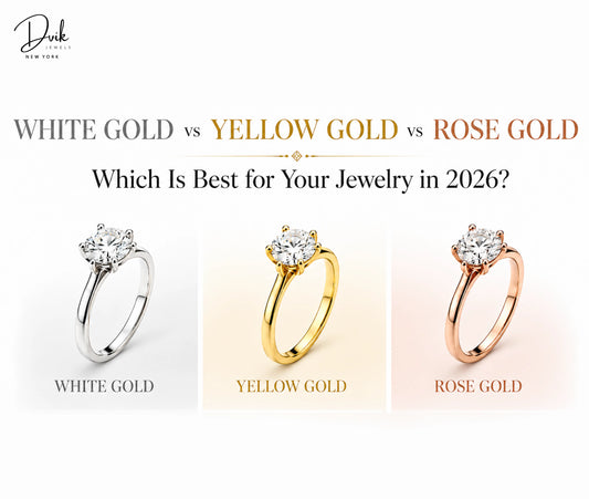 White Gold vs Yellow Gold vs Rose Gold engagement rings comparison by Dvik Jewels