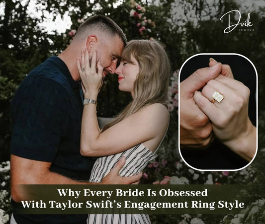 Taylor Swift inspired cushion cut engagement ring yellow gold worn by bride.