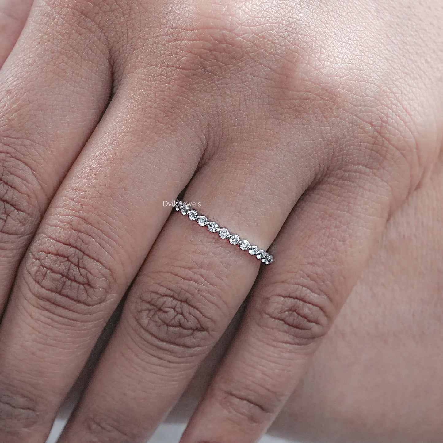 Tiny Round Diamond Half Eternity Wedding Band