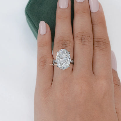 10 CT Oval Cut Lab Diamond Three Row Engagement Ring