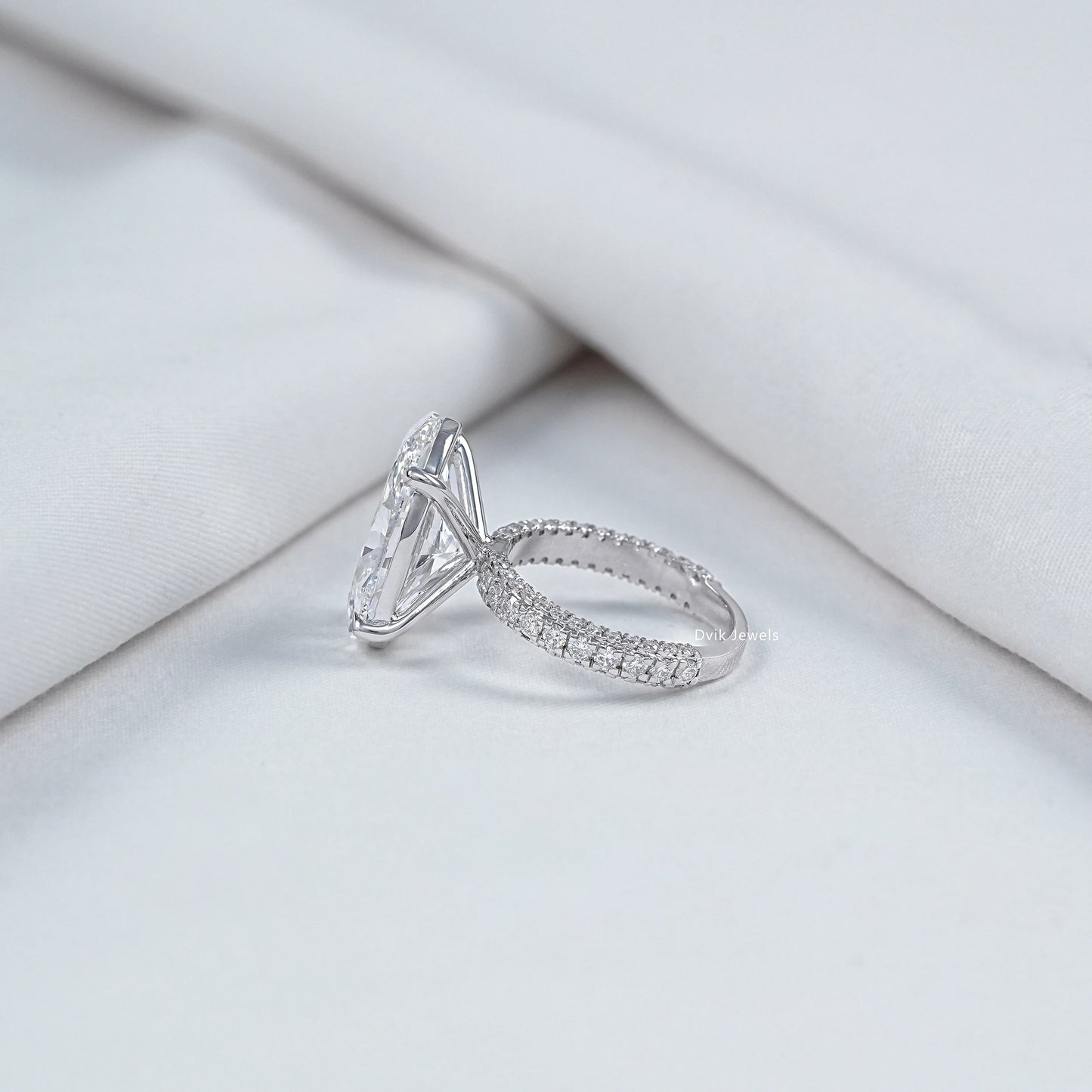 10 CT Oval Cut Lab Diamond Three Row Engagement Ring