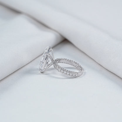 10 CT Oval Cut Lab Diamond Three Row Engagement Ring
