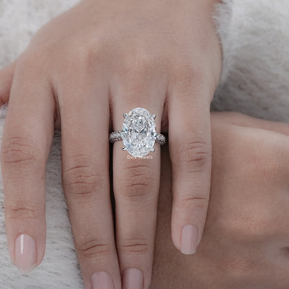 10 CT Oval Cut Lab Diamond Three Row Engagement Ring