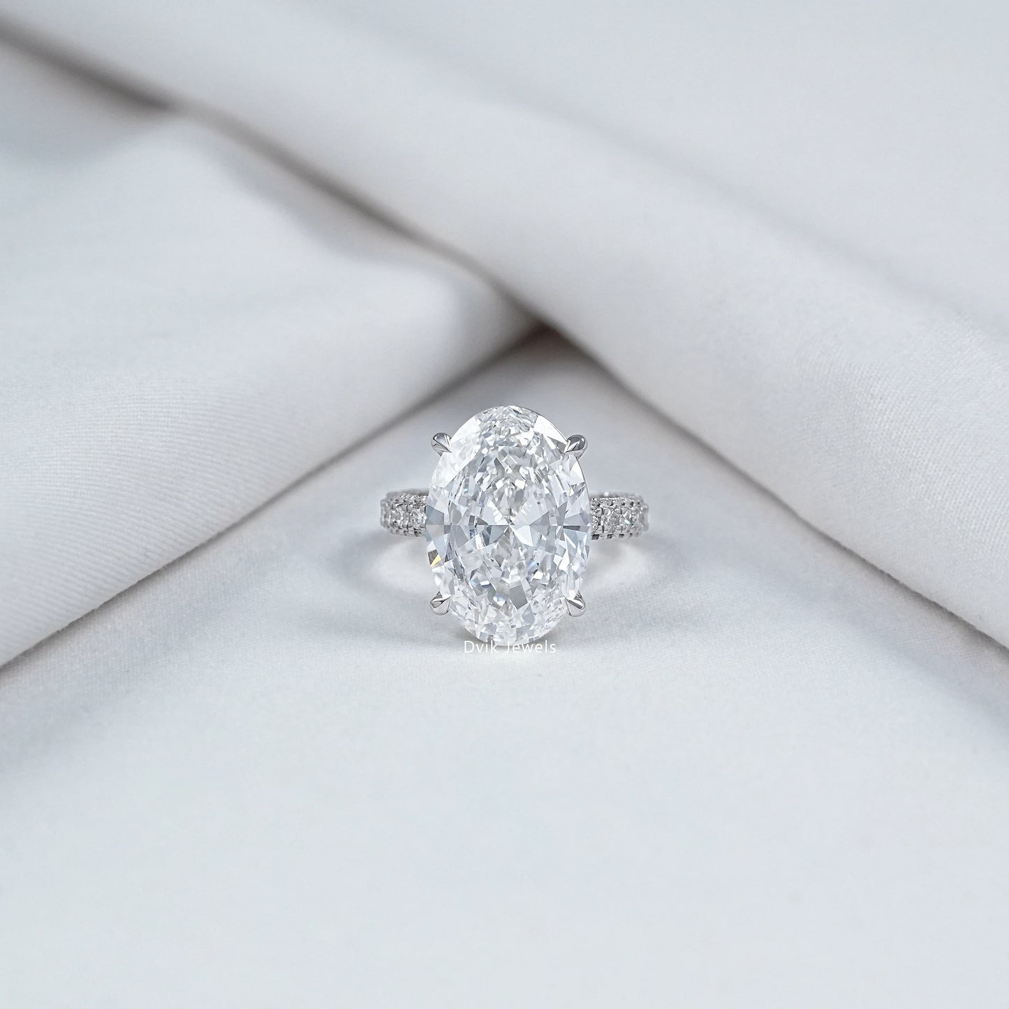 10 CT Oval Cut Lab Diamond Three Row Engagement Ring