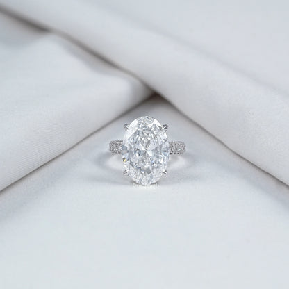 10 CT Oval Cut Lab Diamond Three Row Engagement Ring