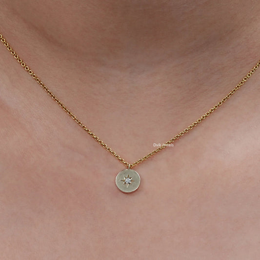 Round Lab Diamond North Star Shape Coin Pendant