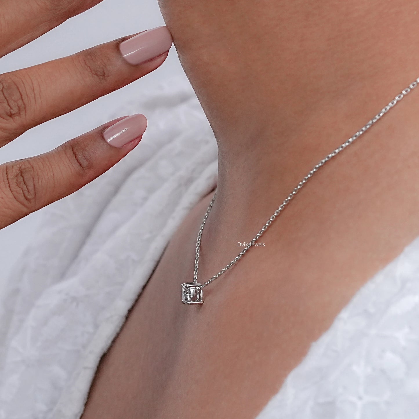 Lab grown Diamond Cushion Cut Solitaire Pendant