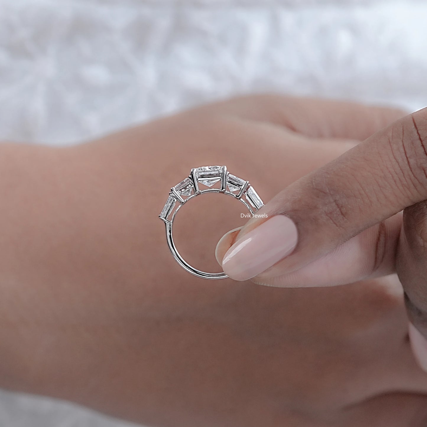 Five Stone Princess And Baguette Diamond Ring