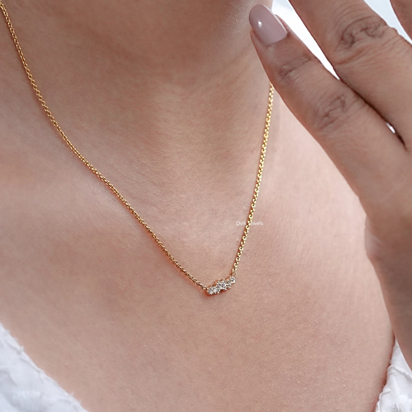 Baguette and Round Diamond Bar Necklace