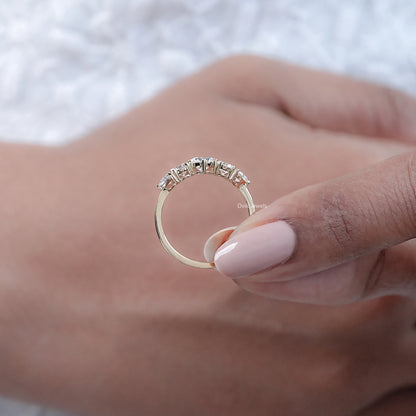 Round Cut Heart Accent Five Stone Ring