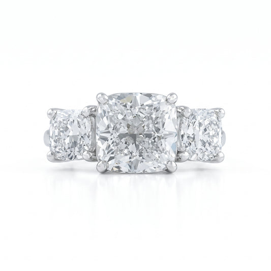 3 Stone Square Cushion Lab Diamond Engagement Ring