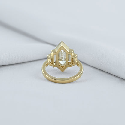 Step Cut Hexagon Diamond Half Bezel Five Stone Ring
