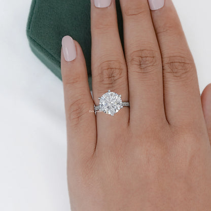 5 CT Round Lab Diamond Accent Set Engagement Ring