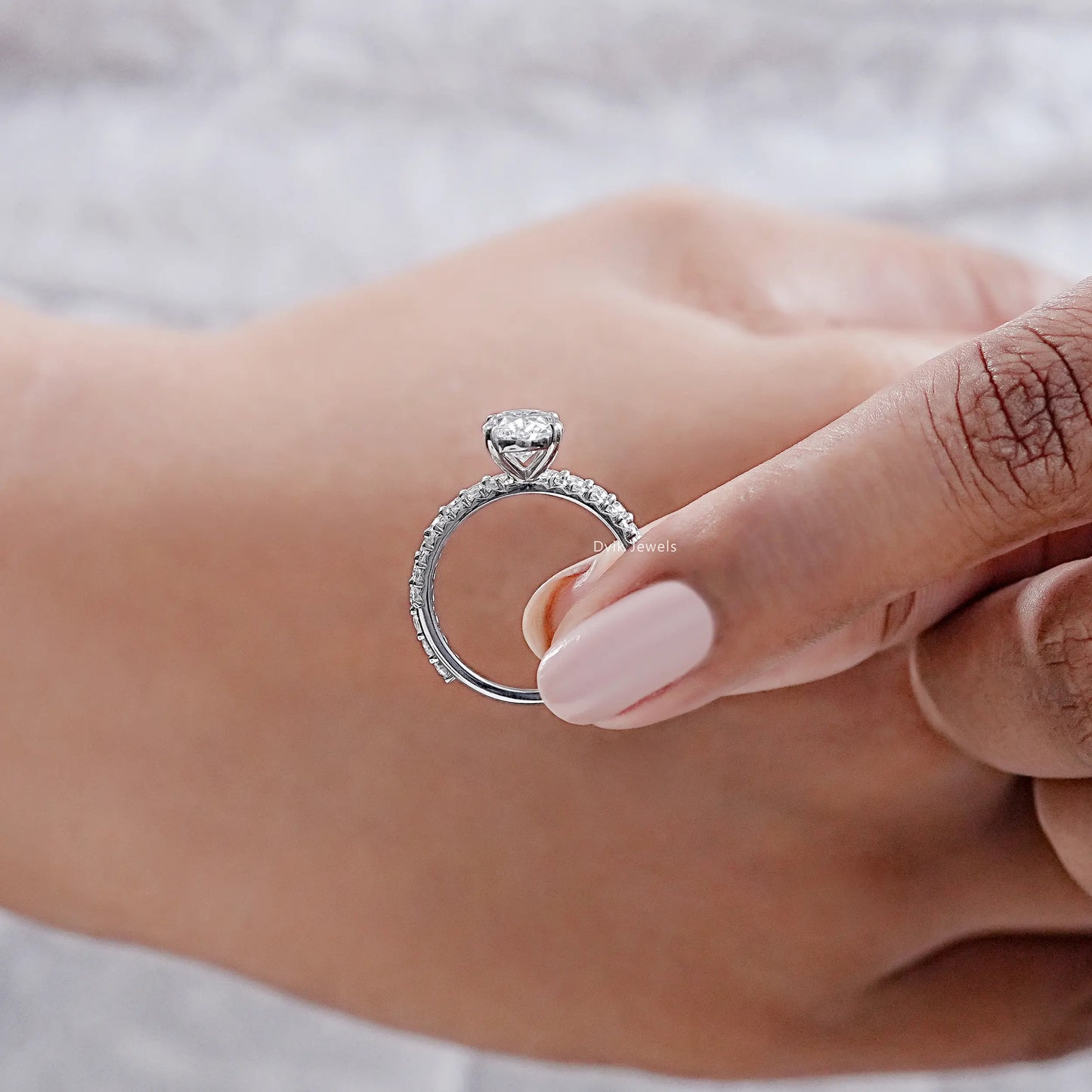 Oval Cut Diamond Solitaire Accent Ring Set