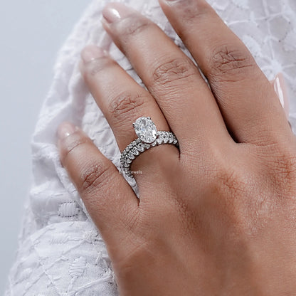 Oval Cut Diamond Solitaire Accent Ring Set