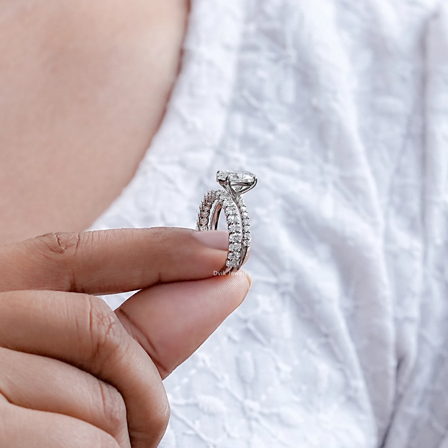 Oval Cut Diamond Solitaire Accent Ring Set