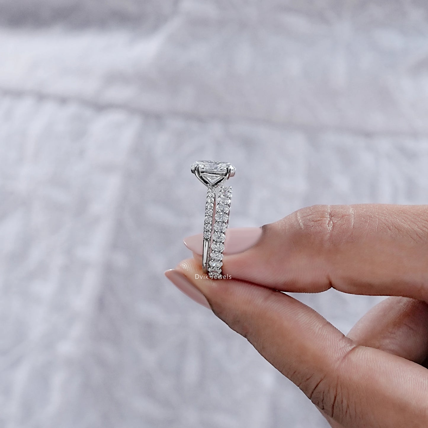 Oval Cut Diamond Solitaire Accent Ring Set