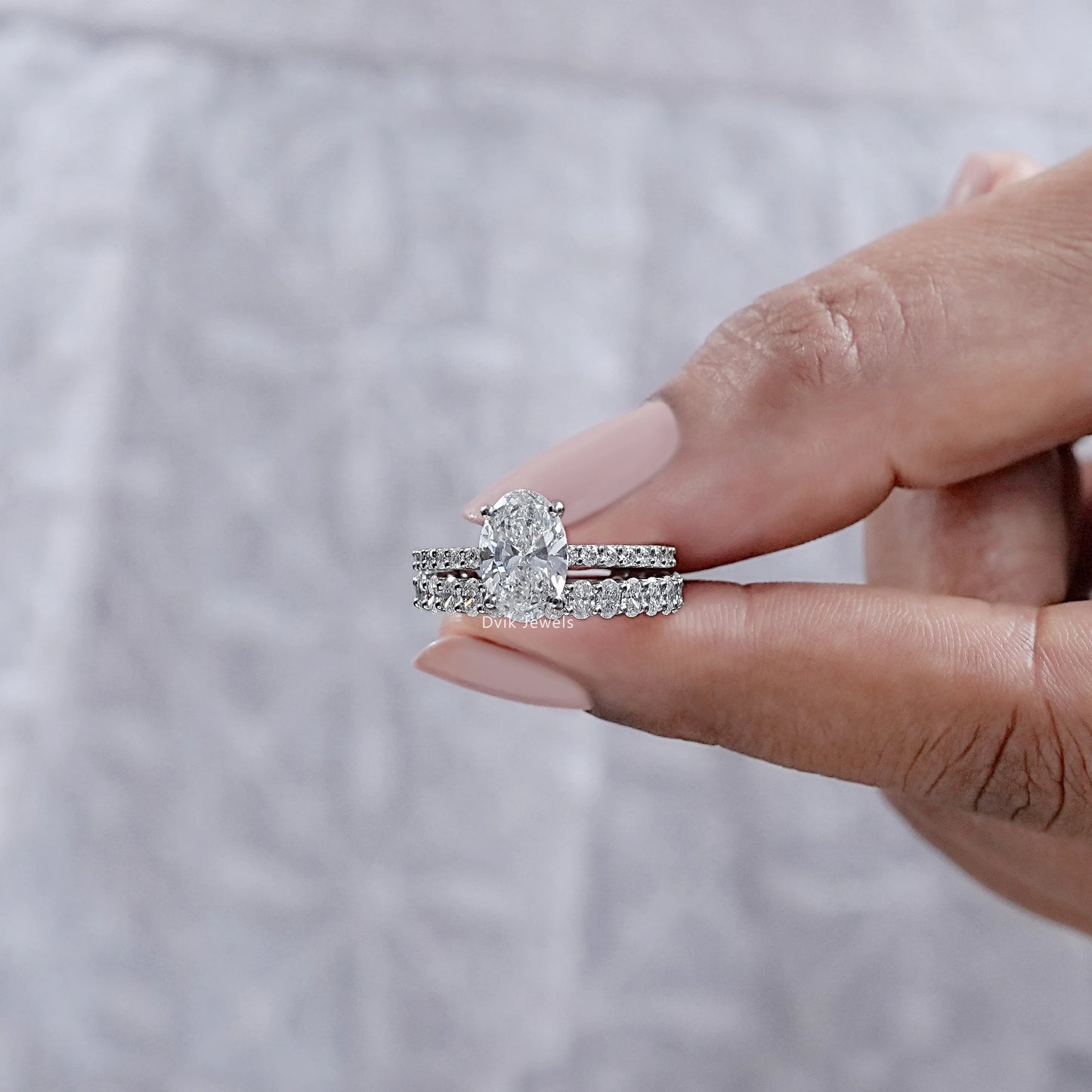 Oval Cut Diamond Solitaire Accent Ring Set