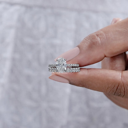 Oval Cut Diamond Solitaire Accent Ring Set